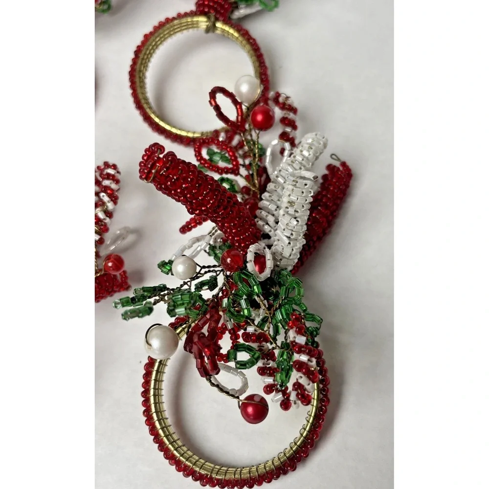 Beaded‎ Holiday Christmas Napkin Ring Holders Set Of 8